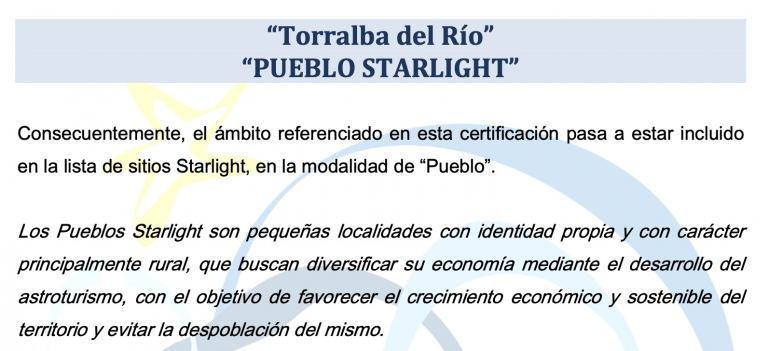 TORRALBA DEL RÍO             PUEBLO STARLIGHT